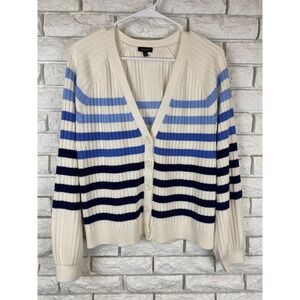TALBOTS V-Neck Striped cotton Cardigan Size Medium